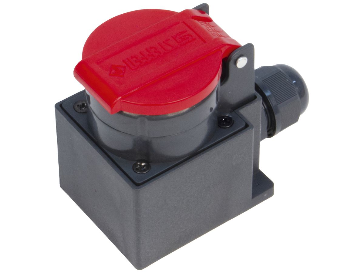 AP-Steckdose Steffen 1×T25 3P 16A 440V IP55 Deckel rot, schwarz