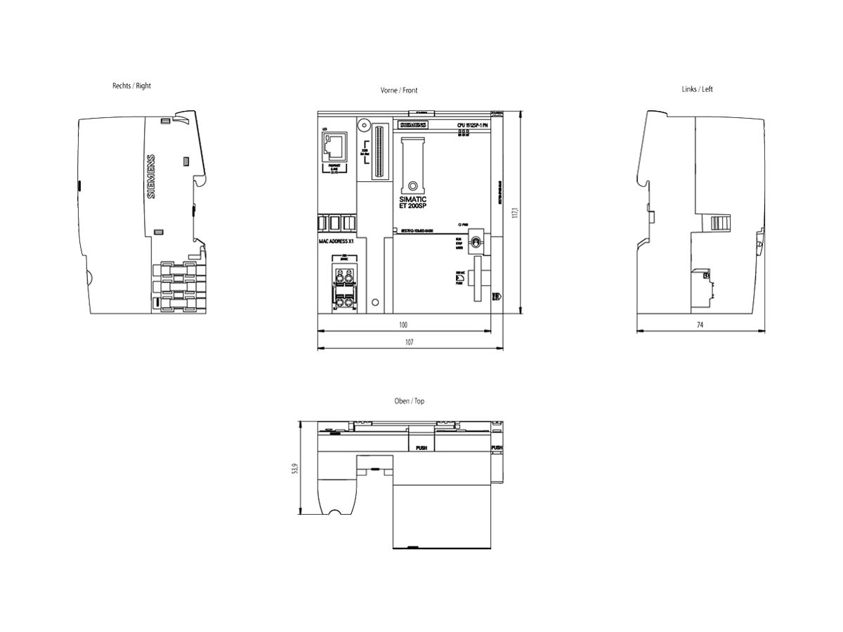 SPS-Zentralbaugruppe Siemens SIMATIC ET200SP CPU 1512SP-1 PN, PROFINET IRT