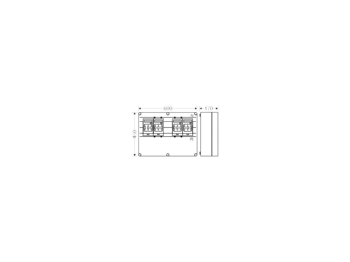 NH-Gehäuse Hensel Mi 4×3×NH00, mit Sammelschiene, 250A, 5-polig