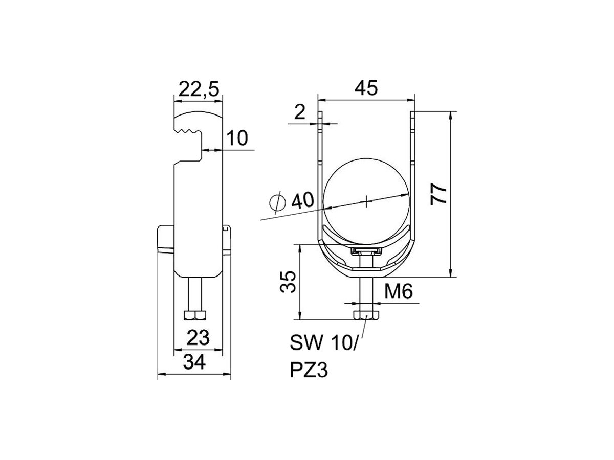 Schnellverleger BET 2056 F-Fuss Kunststoff 34…40mm 1×Kabel Stahl tfZn