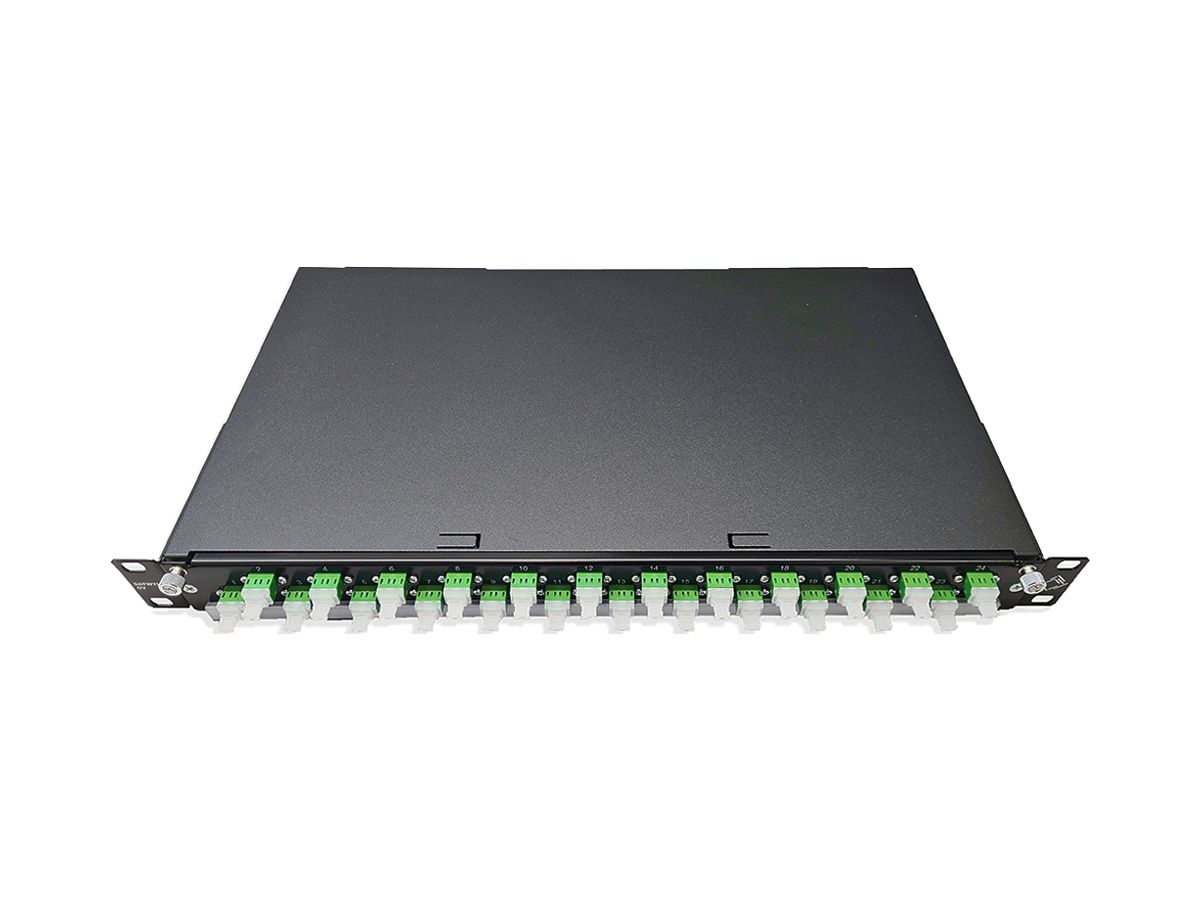 Breakoutbox 19" Dätwyler OV-SO 24×LCD/APC grün OS2 versetzt 1HE schwarz