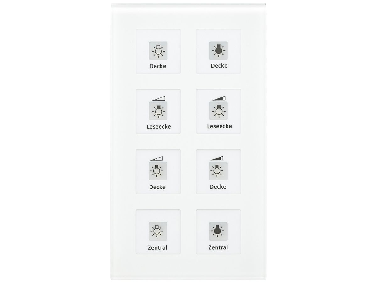 UP-Taster KNX RF+ MDT RF-GTT8W.01 8T/8B LED Temp Aktor 2-Kan Glas weiss