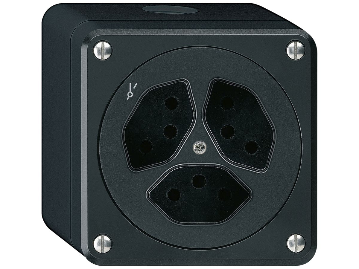 AP-Steckdose robusto 3×Typ 13/1 schwarz ohne Klappdeckel