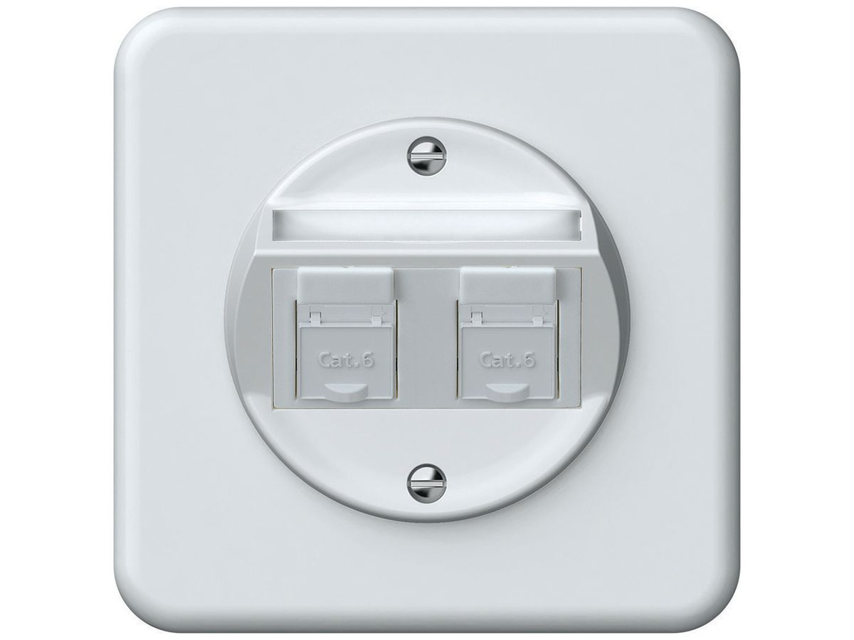 UP-Anschlussdose origin 2×RJ45 8(8) Kat.6 schräg 92×92mm weiss