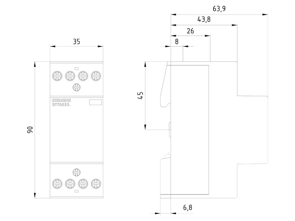 REG-Schütz Siemens SENTRON INSTA 5TT5 220…230V AC/DC 4NC 25A 400V 2TE