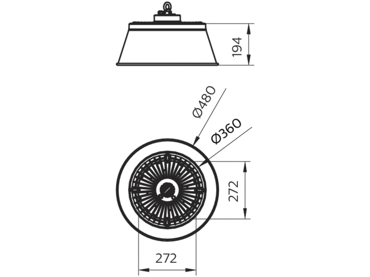 Leuchtenschirm Philips BY020Z G2 ALU zu LED-Hallenleuchte Ledinaire Highbay