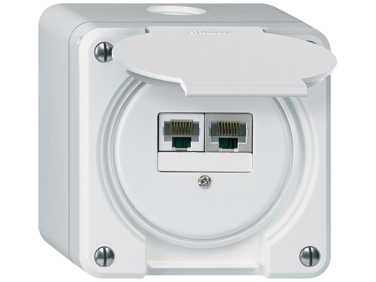 AP-Anschlussdose robusto IP55 weiss 1×RJ45/s 1×RJ45/u getrennt