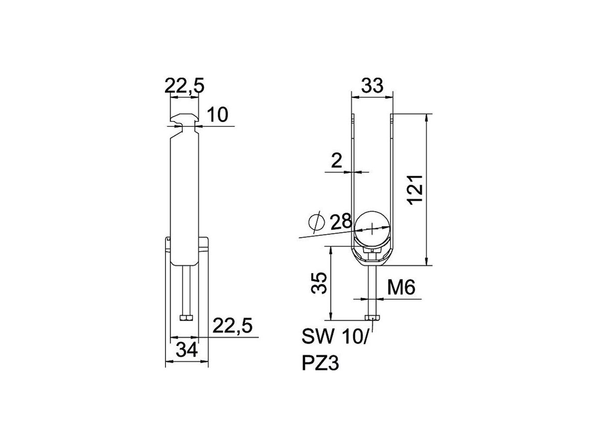 Schnellverleger BET 2056 H-Fuss Kunststoff 22…28mm 3×Kabel Aluminium