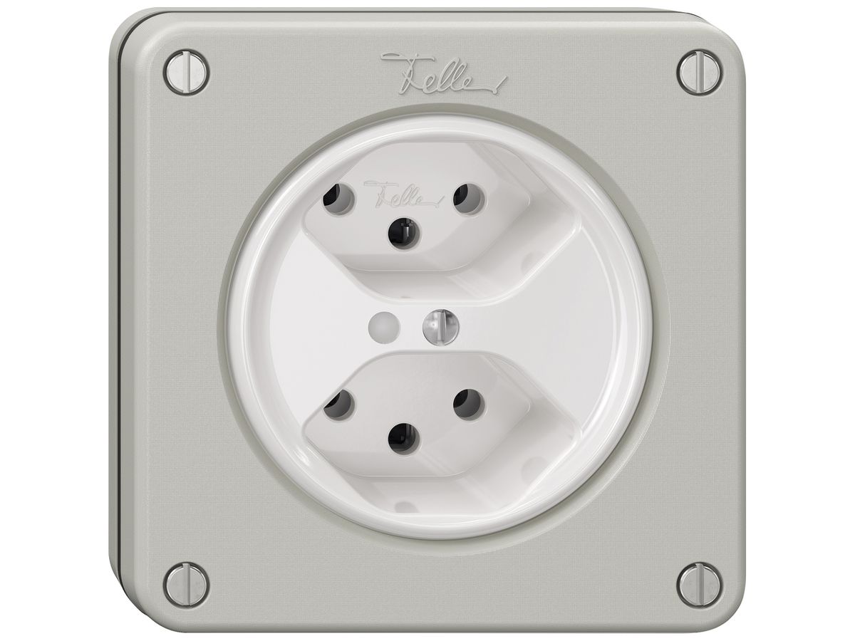 UP-Steckdose NEVO SNAPFIX® 2×T13 10A 250V beleuchtet 87×87×32mm IP21 lgu