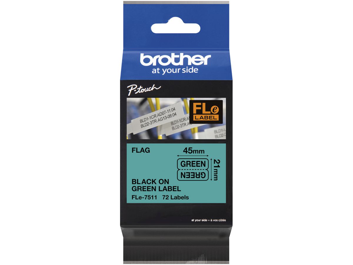 Schriftbandkassette Brother FLE-7511 45×21mm×72 Stück grün-schwarz