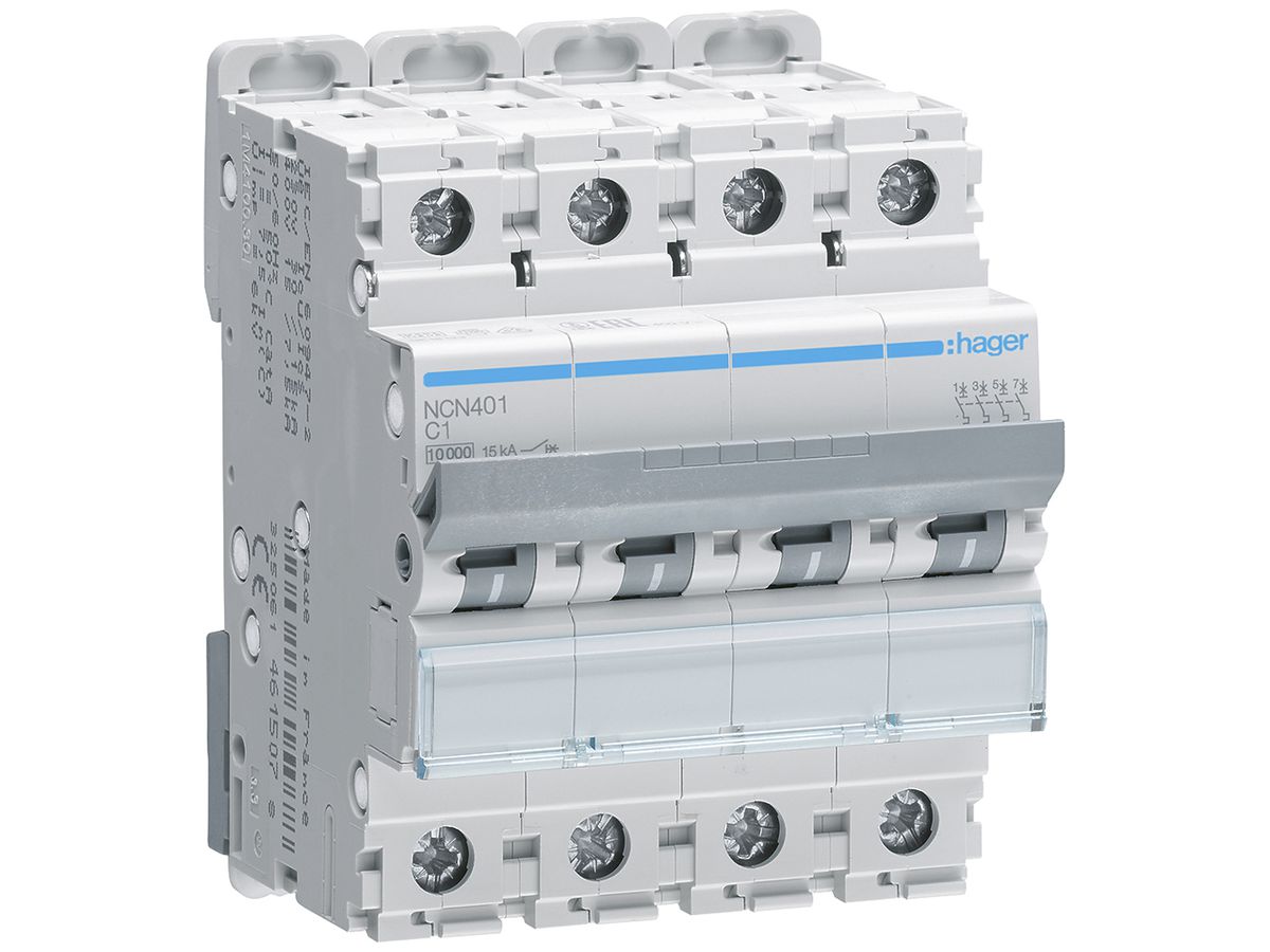 Leitungsschutzschalter Hager MCB 4P 415V Typ C 1A Icn 10kA 4TE