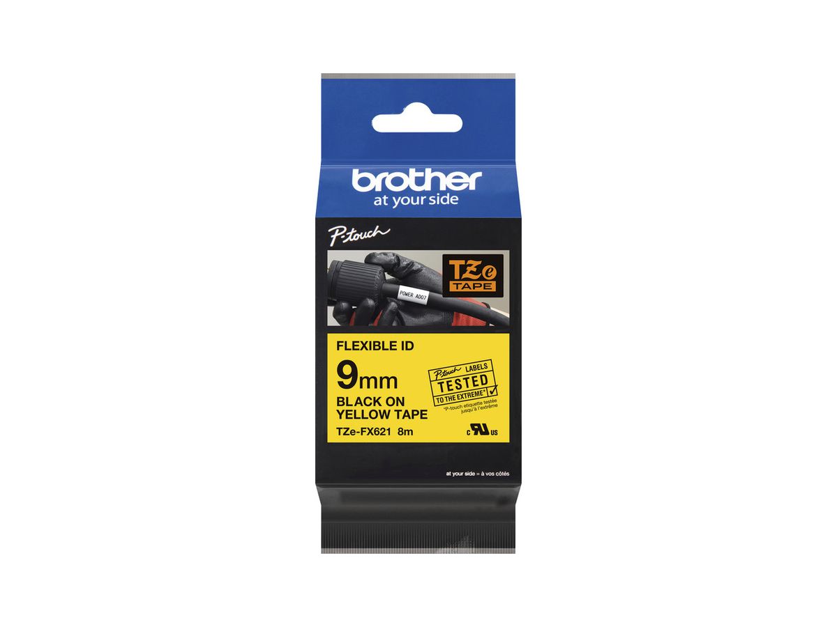 Schriftbandkassette Brother TZe-FX621 Flex 9mm×8m, gelb/schwarz