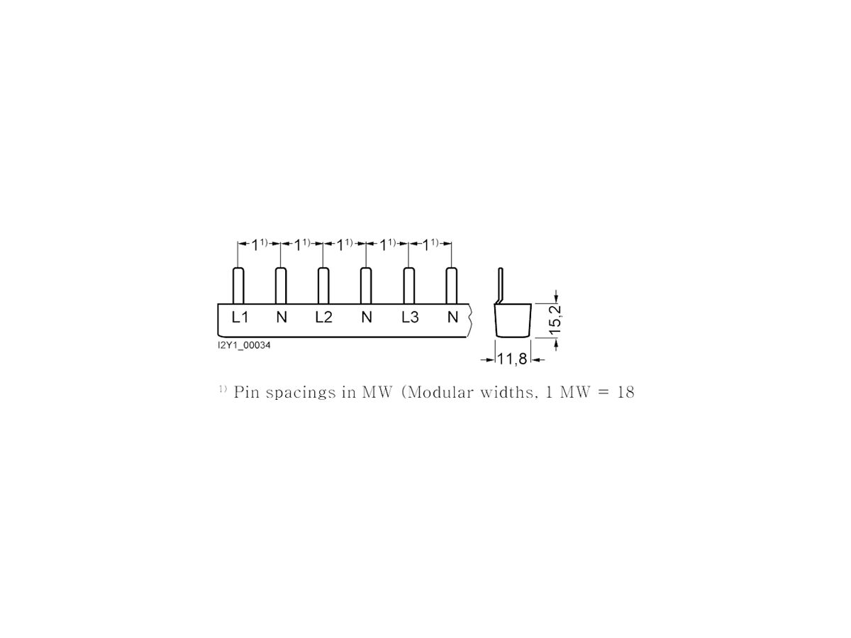 Phasenschiene Siemens SENTRON 5ST3 4P 3Ph Stift 10mm² 210mm grau