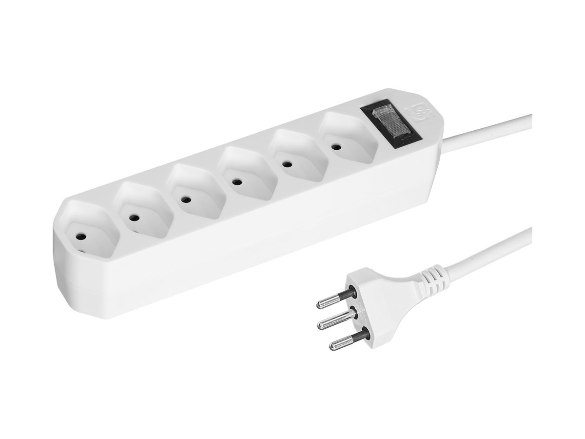 Steckdosenleiste COMPACT 1.5m 6×T13 mit Ausschalter, weiss