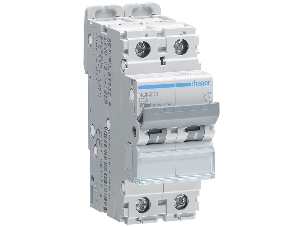 Leitungsschutzschalter Hager MCB 2P 415V Typ C 13A Icn 10kA Icu 15kA 2TE