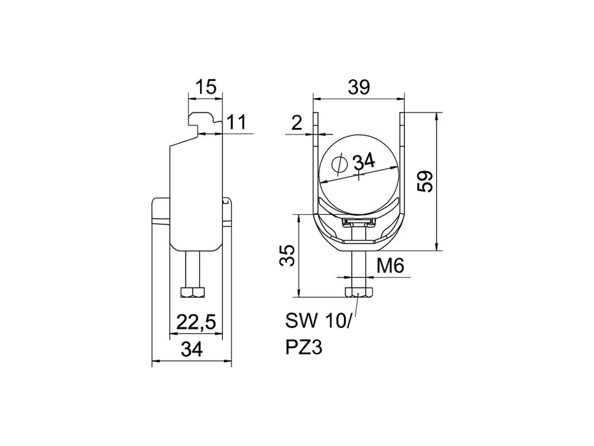 Schnellverleger BET 2056 N-Fuss Kunststoff 28…34mm 1×Kabel Aluminium