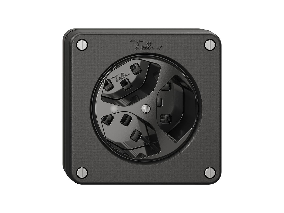 NUPU-Steckdose NEVO, 3×T23, m.LED, schwarz