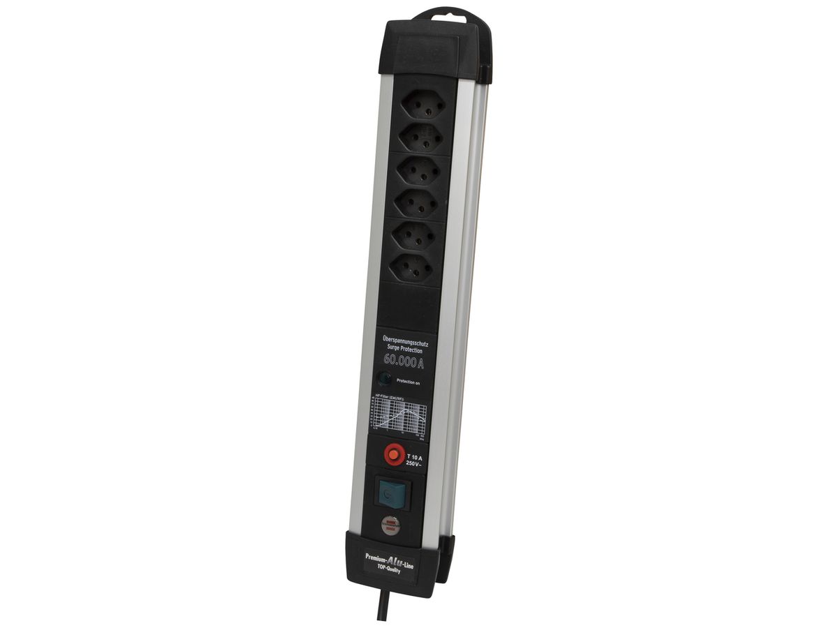 Steckdosenleiste Premium-Protect-Line Schalter max.60000A 6×T13 3m alu/sz
