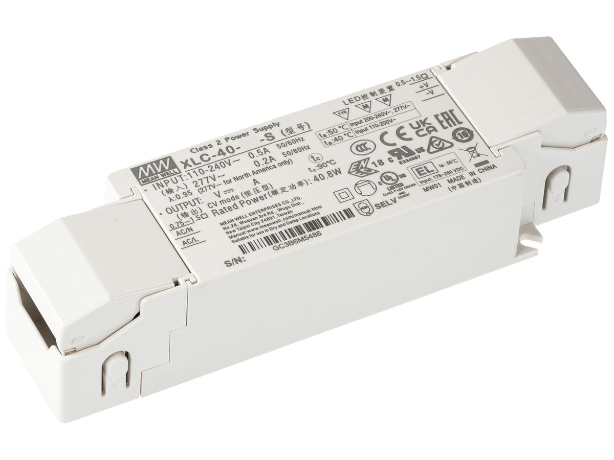 LED-Betriebsgerät MEAN WELL XLC 0…40W 24V 0…1700mA ON/OFF 147×40×32mm