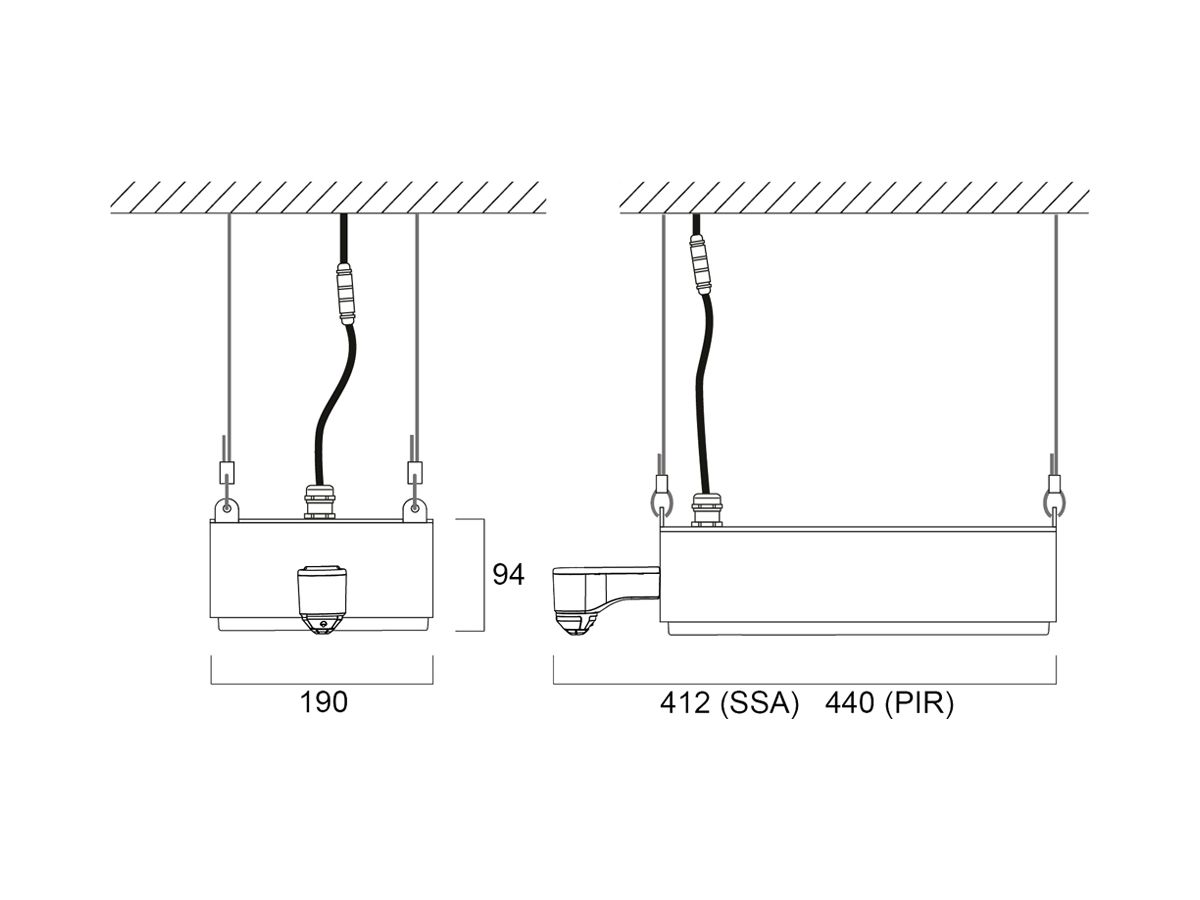 LED-Hallenstrahler Sylvania KubiXx AISLE PIR 54W 9400lm 840 IP65 DIM 412×190