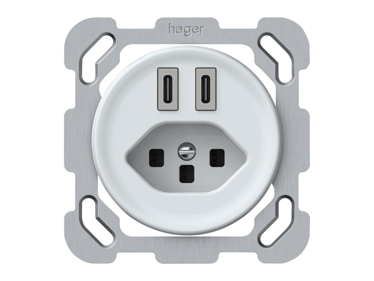 UP-USB-Ladesteckdose origin 2×USB-C 3000mA 5V mit Typ 23 weiss