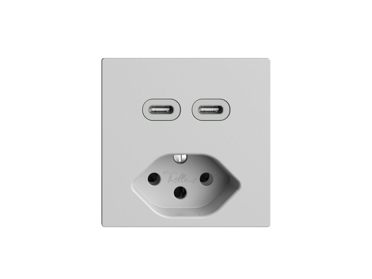 Steckdose USB 2×Typ C + Typ 13 Feller EDIZIOdue F 230V 3000mA hellgrau