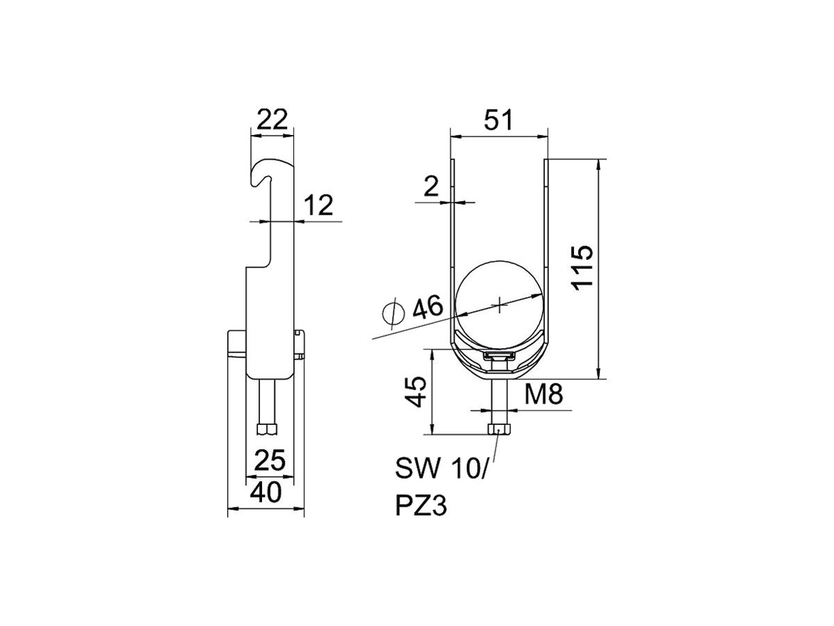 Schnellverleger BET 2056 W-Fuss Kunststoff 40…46mm 1×Kabel Aluminium