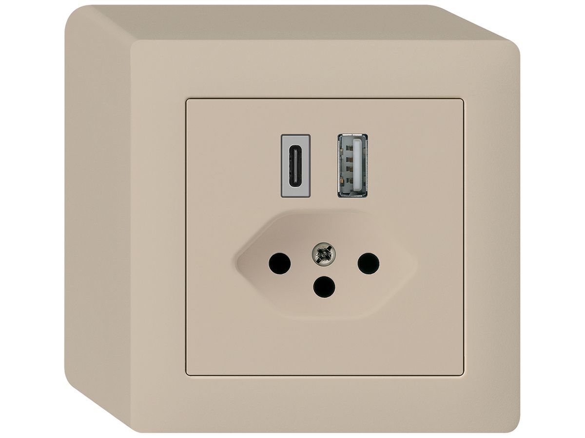 AP-USB-Ladesteckdose kallysto 18W PD 1×Typ A 1×Typ C T13 AP-Gehäuse beige