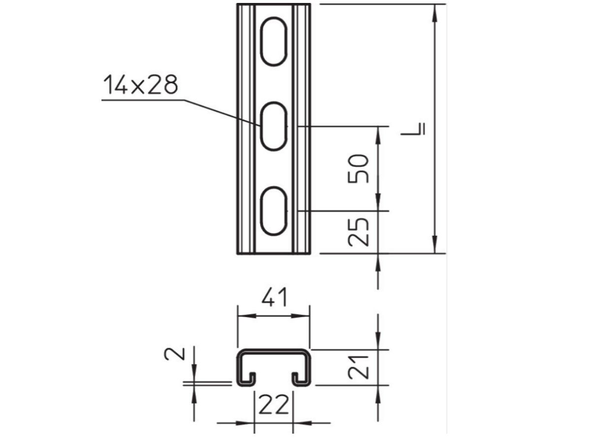 Profilschiene Bet gelocht - Schlitz 22mm 400x41x21mm FT