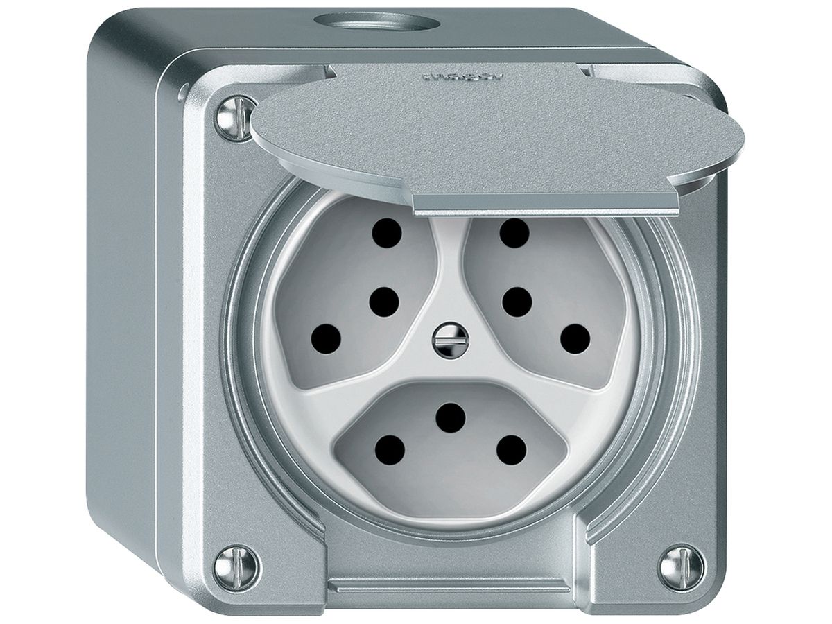 AP-Steckdose robusto 3×T13 10A 250V 86×86mm IP21 Aluminium