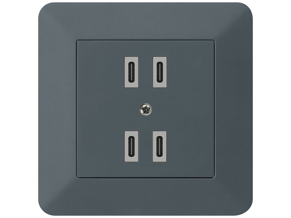 UP-USB-Ladesteckdose Hager kallysto.trend 2×C-C 2×20W/4×10W 5V 94×94mm anthrazit