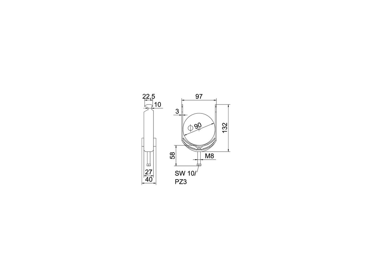 Schnellverleger BET 2056 H-Fuss Kunststoff 82…90mm 1×Kabel Stahl tfZn