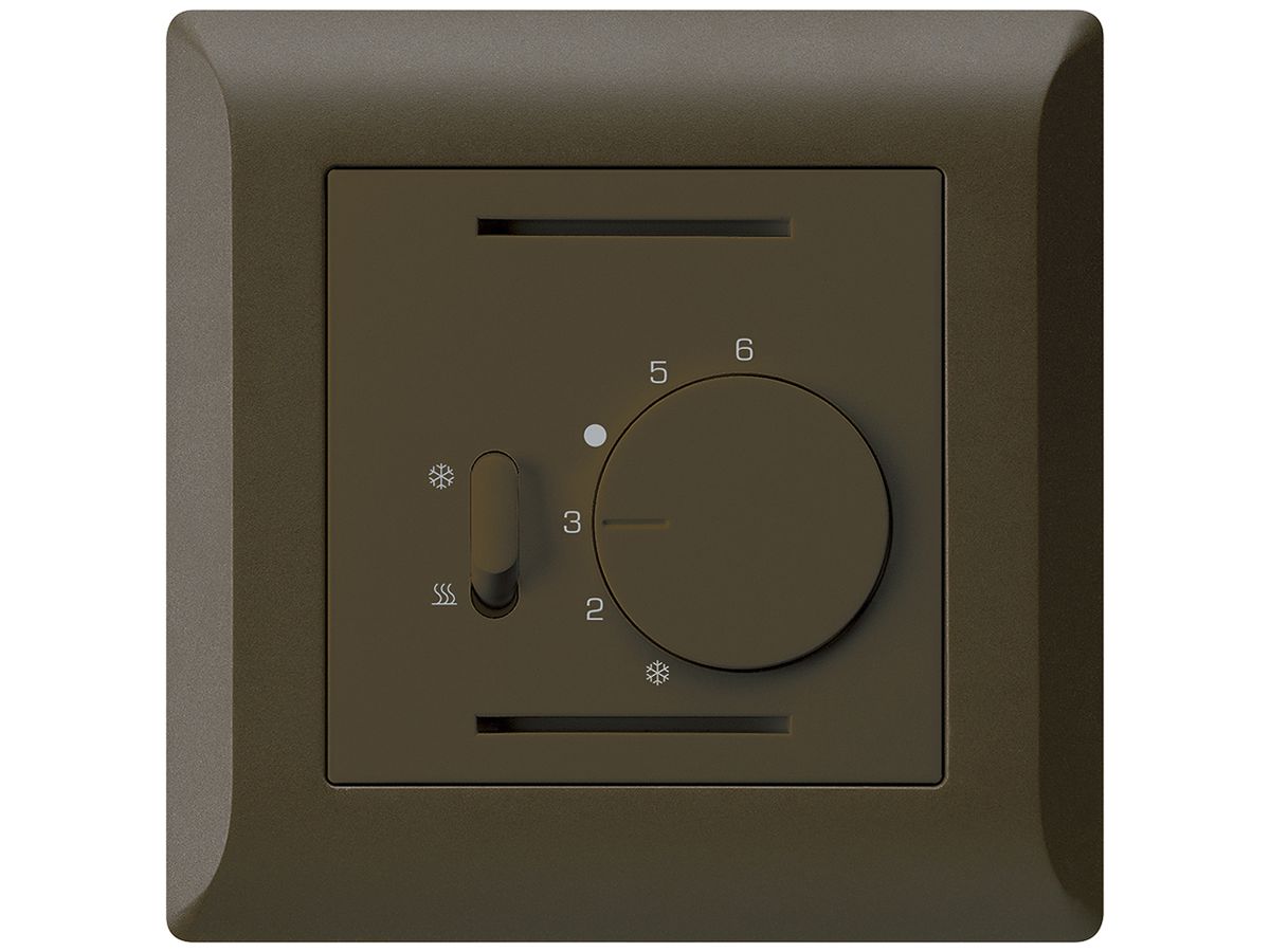 UP-Thermostat Hager kallysto.line, mit Schalter Heizen/Kühlen, braun