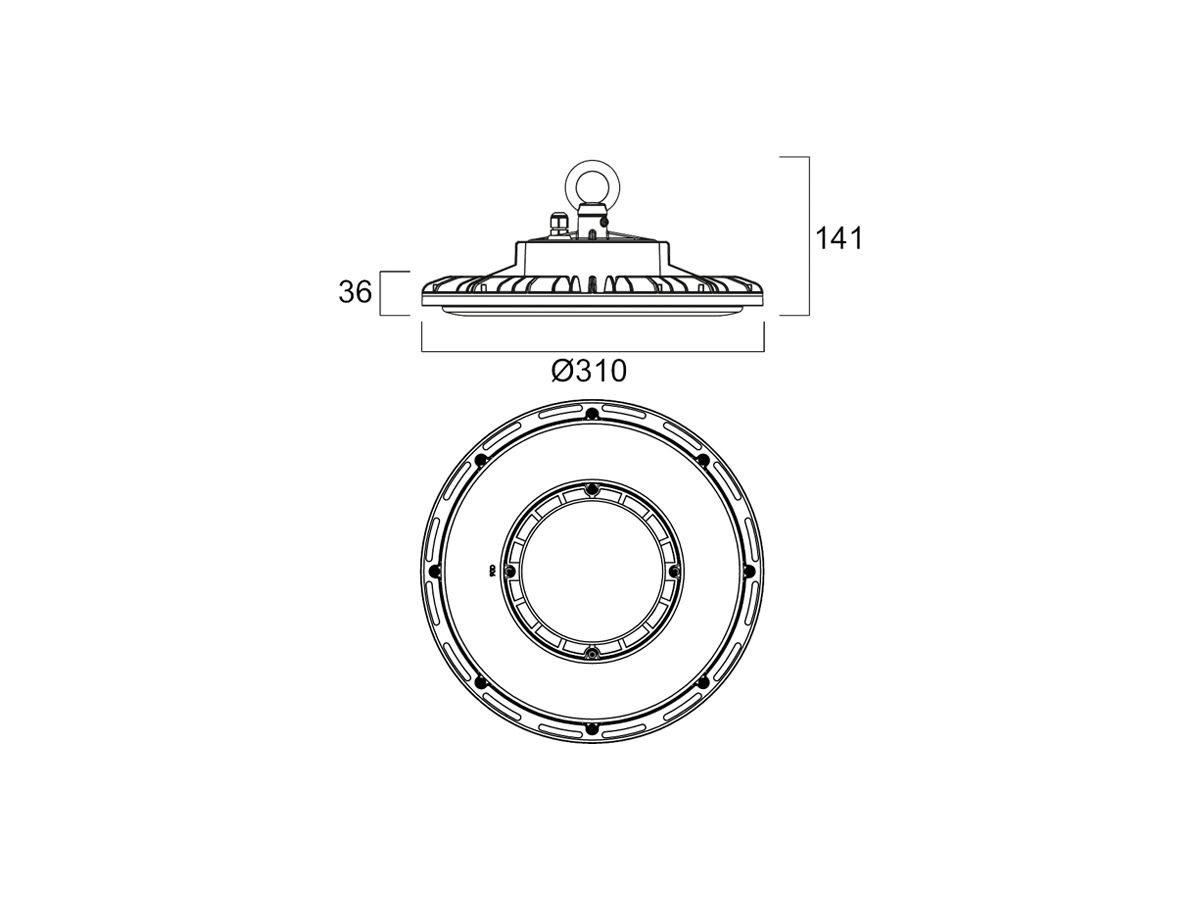 LED-Hallenstrahler Sylvania Highbay 135W 15500lm 6500K IP65 VWB Ø310mm grau