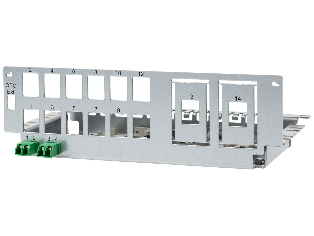 Patchpanel Cecoflex Hybrid 12(+2)-Port RJ45 Keystone 2×LC-D (2×bestückt APC)