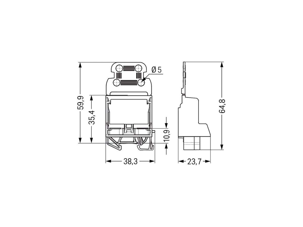 Befestigungsadapter WAGO m.Zugentlastung für 10×4mm² TH15 Ex lgu