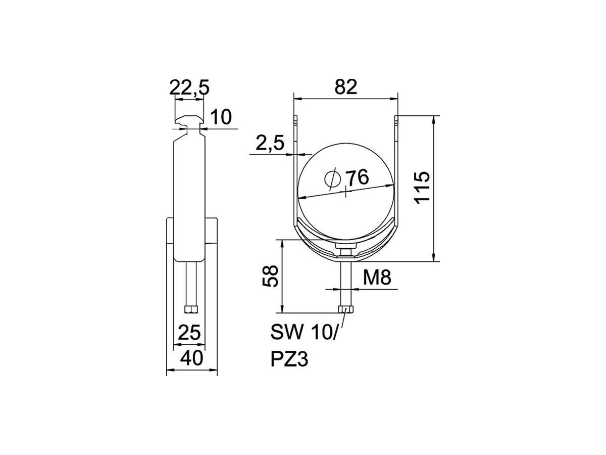 Schnellverleger BET 2056 H-Fuss Kunststoff 70…76mm 1×Kabel Aluminium