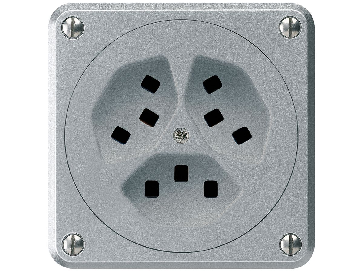 UP-Steckdose Hager robusto, 3×T23, C, aluminium