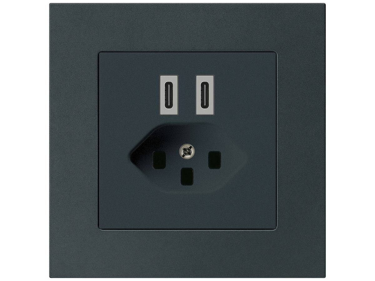 UP-USB-Ladesteckdose Hager kallysto.pro C-C 20W+T23 5V 94×94mm schwarz