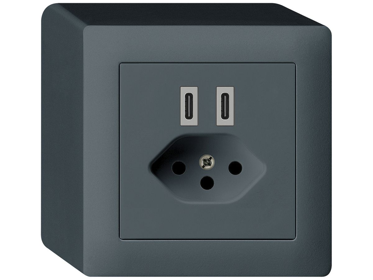 AP-USB-Ladesteckdose Hager kallysto C-C 20W+T13 5V 86×86mm anthrazit