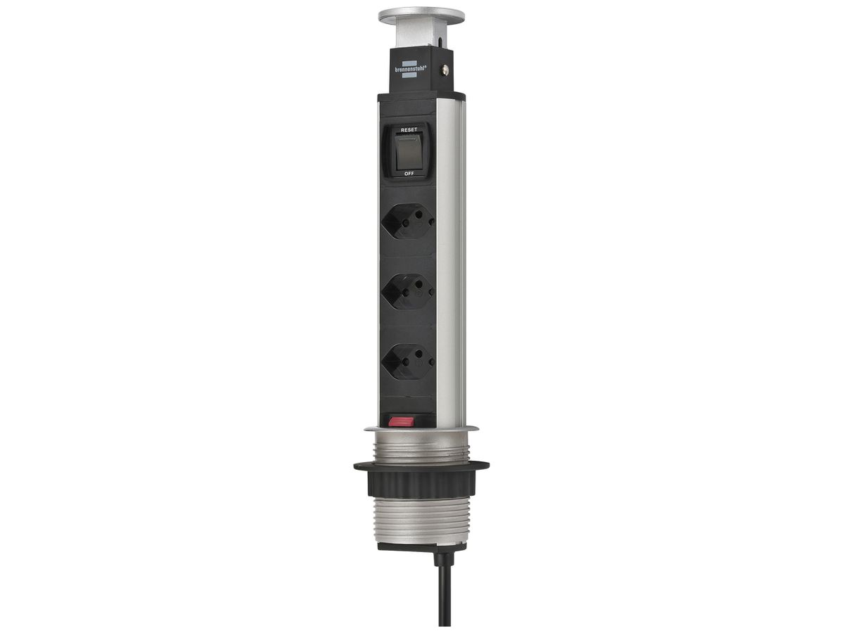 Steckdosenleiste Tower Power Ø60mm 3×T13 2m H05VV-F 3×1.5mm² alu/sz