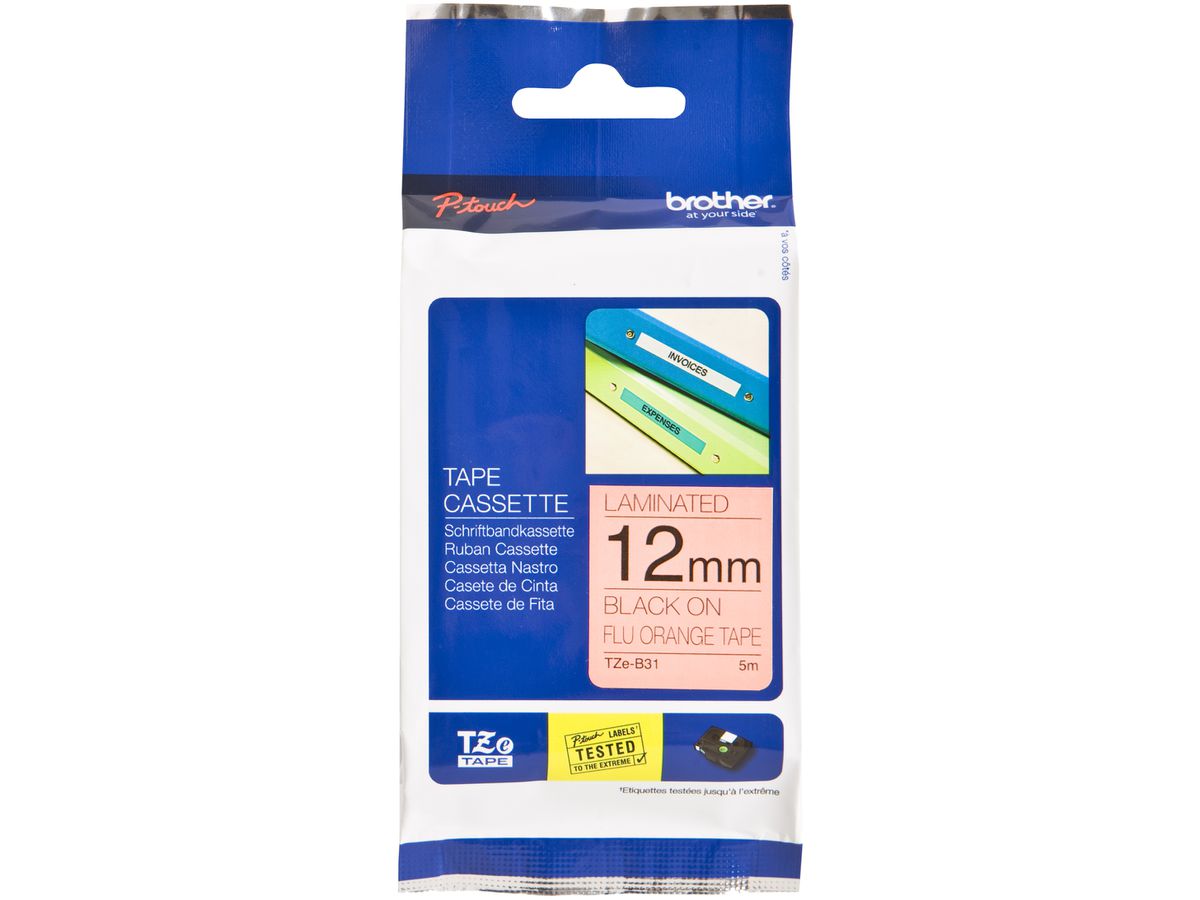 Schriftbandkassette Brother TZe 12mm×5m, orange-schwarz