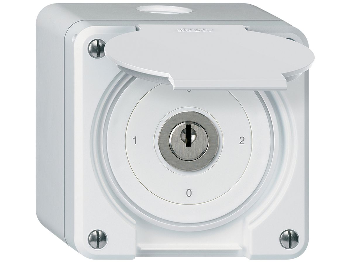 AP-Steckschlüsselschalter robusto IP55 mit Klappdeckel S2/1P weiss