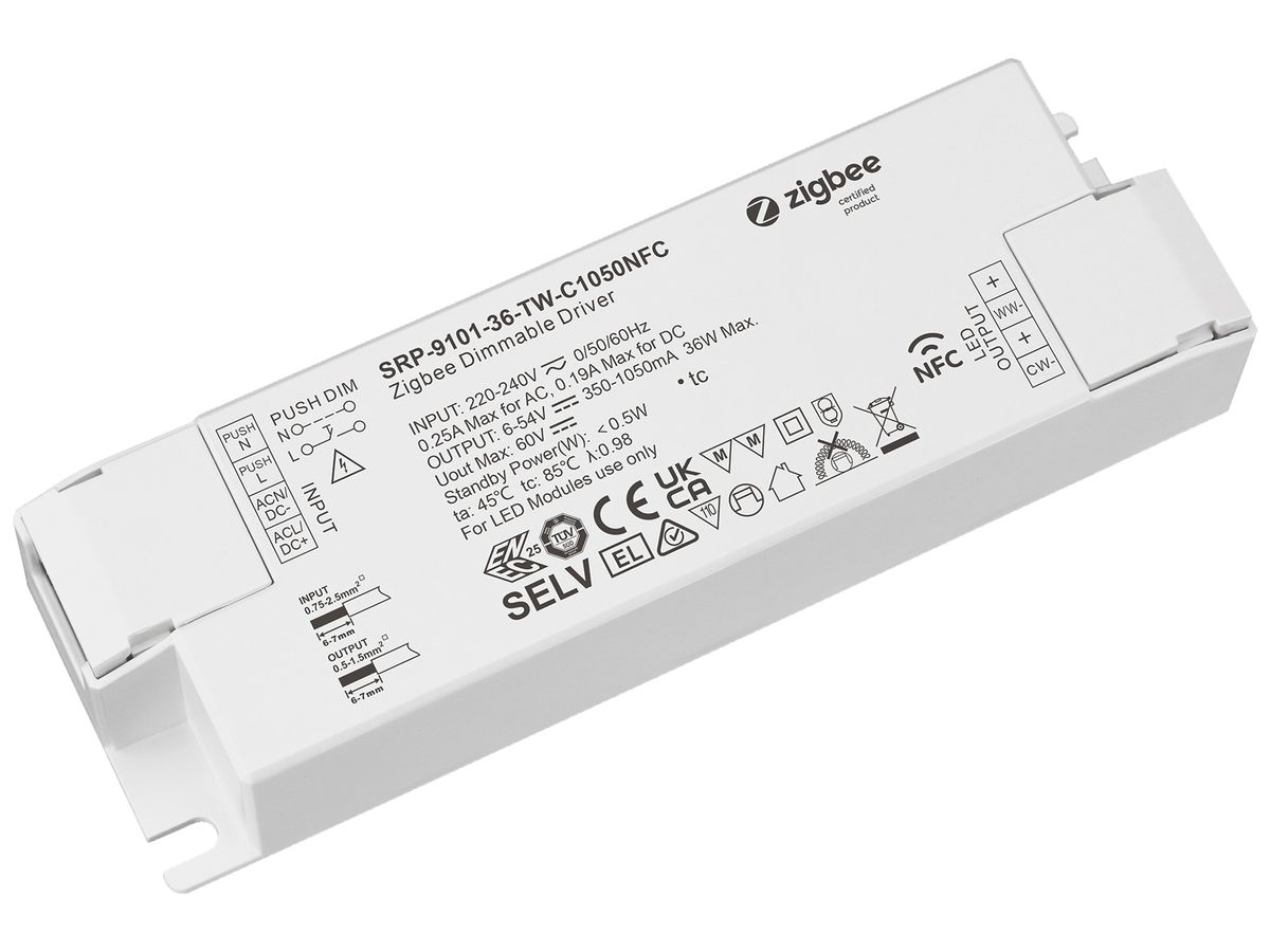 LED-Betriebsgerät SUNRICHER SRP-9101 2.1…36W 6…54V 350…1050mA DIM Zigbee TW