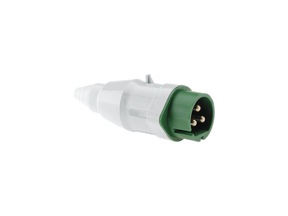 Stecker CEE Bals 2P 16A <25V ohne Nut grün IP44 vernickelt Schraubklemme