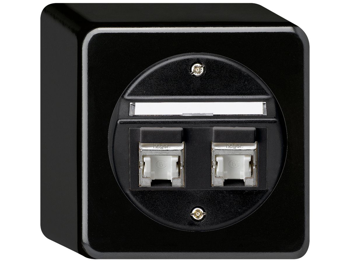 AP-Anschlussdose basico Kat.6 2RJ45/s schwarz