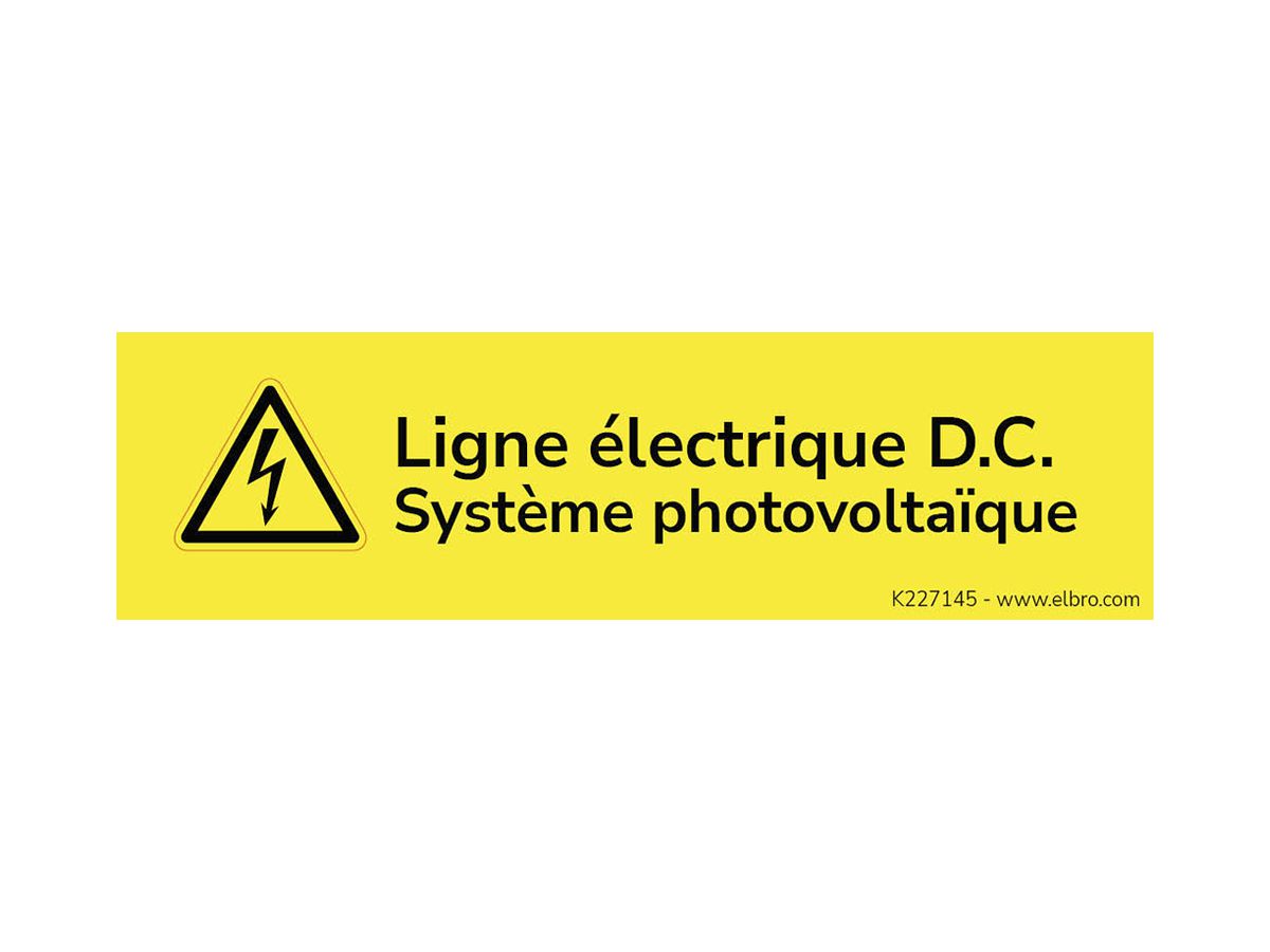 Warnaufkleber ELBRO Ligne électrique Système photovoltaïque 90×25mm gelb