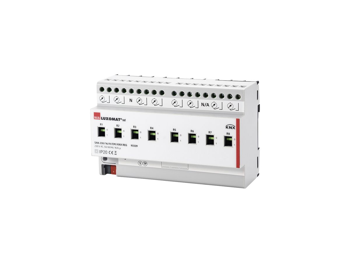 REG-Schaltaktor KNX Luxomat SA8-230/16/H/EM/KNX, 8-fach, 16A/230VAC