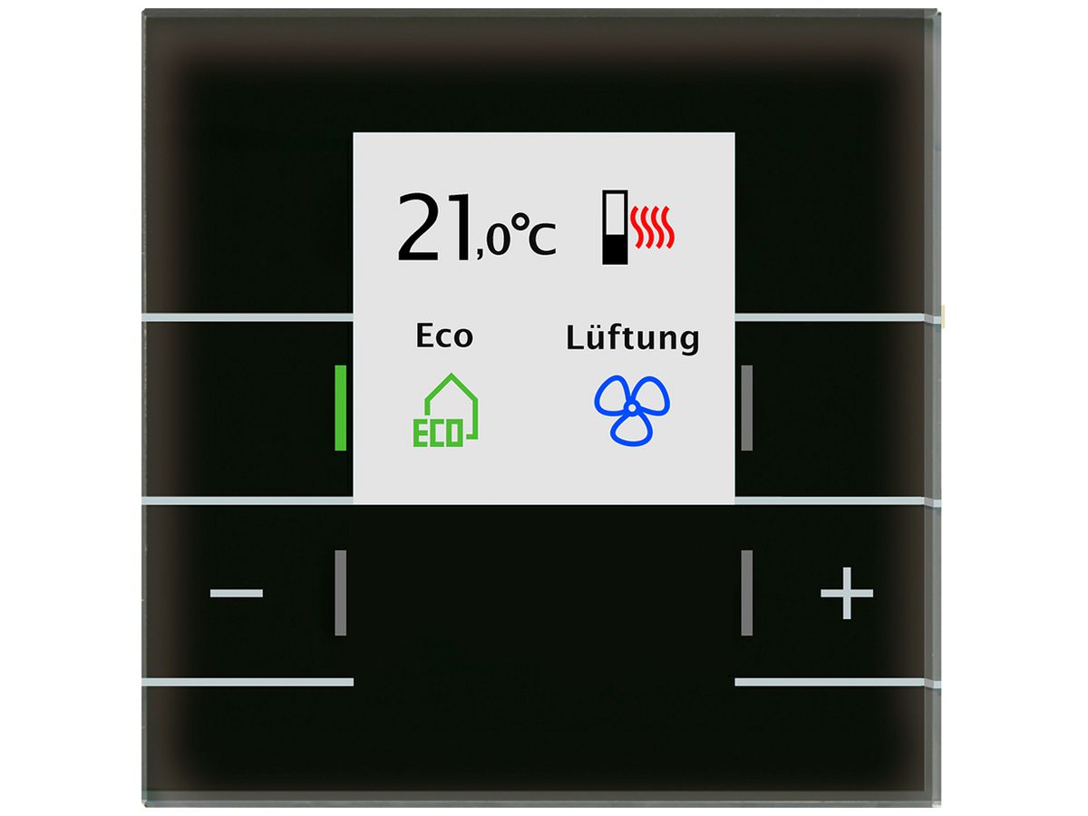 UP-Raumtemperaturregler KNX MDT SCN-RTRGS.02S Display LED Glas schwarz