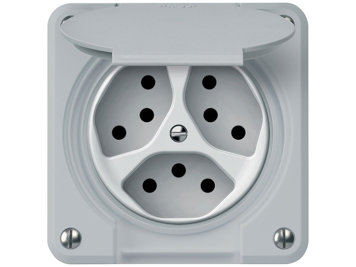 UP-Steckdose robusto 3×T13 10A 250V 86×86mm IP21 grau